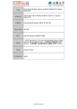 Title Nipa (Nypa Fruticans) Sap As a Potential Feedstock For