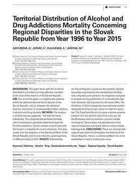 Territorial Distribution of Alcohol and Drug Addictions Mortality Concerning Regional Disparities in the Slovak Republic from Year 1996 to Year 2015
