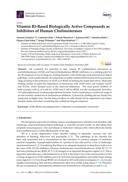 Vitamin B3-Based Biologically Active Compounds As Inhibitors of Human Cholinesterases