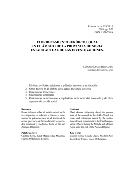 El ORDENAMIENTO JURÍDICO LOCAL EN EL ÁMBITO DE LA PROVINCIA DE SORIA