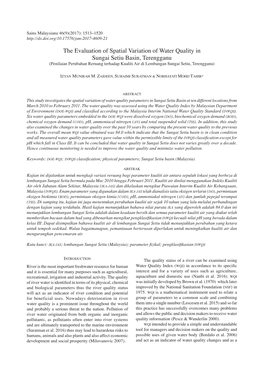 The Evaluation of Spatial Variation of Water Quality in Sungai Setiu Basin