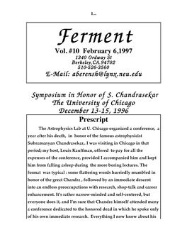 Symposium in Honor of S. Chandrasekar the University of Chicago December 13-15, 1996 Prescript the Astrophysics Lab at U