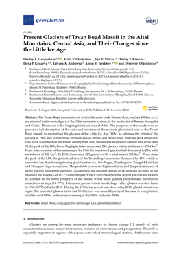 Present Glaciers of Tavan Bogd Massif in the Altai Mountains, Central Asia, and Their Changes Since the Little Ice Age