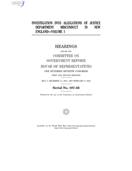 Investigation Into Allegations of Justice Department Misconduct in New England—Volume 1