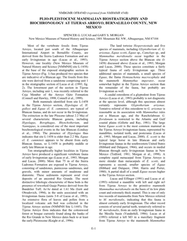 Plio-Pleistocene Mammalian Biostratigraphy and Biochronology at Tijeras Arroyo, Bernalillo County, New Mexico