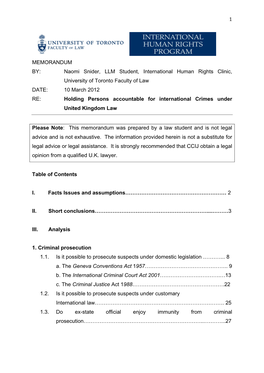 1 MEMORANDUM BY: Naomi Snider, LLM Student, International Human