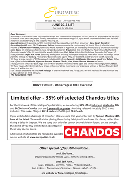 35% Off Selected Chandos Titles