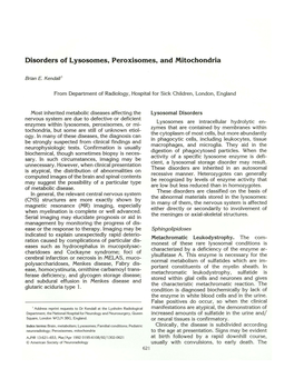 Disorders of Lysosomes, Peroxisomes, and Mitochondria