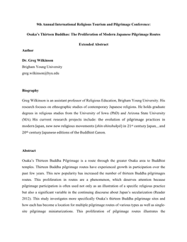 The Proliferation of Modern Japanese Pilgrimage Routes Extended Abstract