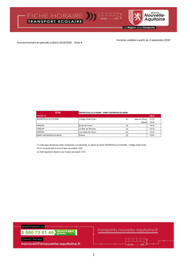 Fonctionnement En Période Scolaire 2019/2020 Zone a Horaires