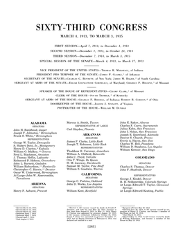 Sixty-Third Congress March 4, 1913, to March 3, 1915