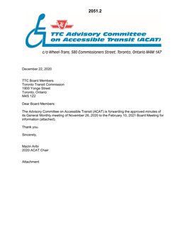 December 22, 2020 TTC Board Members Toronto Transit
