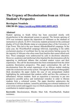 The Urgency of Decolonisation from an African Student's Perspective
