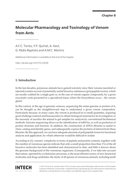 Molecular Pharmacology and Toxinology of Venom from Ants