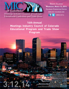 14Th Annual Meetings Industry Council of Colorado Educational Program and Trade Show Program
