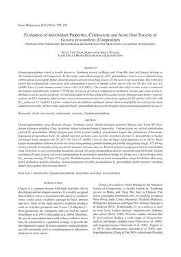 Evaluation of Antioxidant Properties, Cytotoxicity and Acute Oral Toxicity