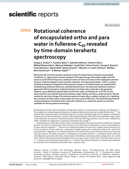 Rotational Coherence of Encapsulated Ortho and Para Water in Fullerene‑C60 Revealed by Time‑Domain Terahertz Spectroscopy Sergey S
