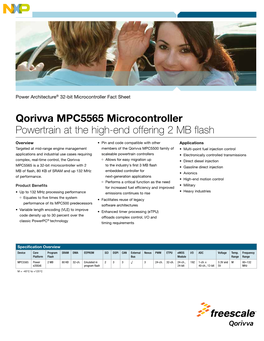 Qorivva MPC5565 Microcontroller Powertrain at the High-End Offering 2 MB Flash