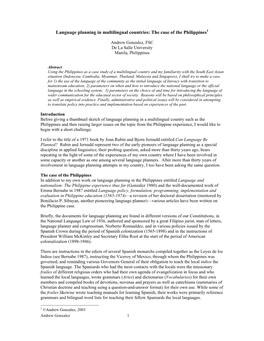 Language Planning in Multilingual Countries: the Case of the Philippines1