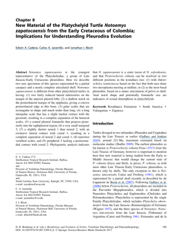 New Material of the Platychelyid Turtle Notoemys Zapatocaensis from the Early Cretaceous of Colombia; Implications for Understanding Pleurodira Evolution