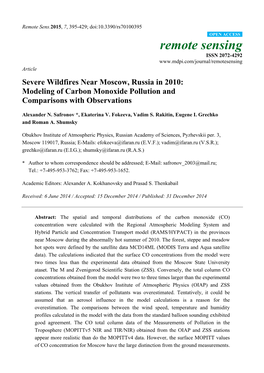 Severe Wildfires Near Moscow, Russia in 2010: Modeling of Carbon Monoxide Pollution and Comparisons with Observations