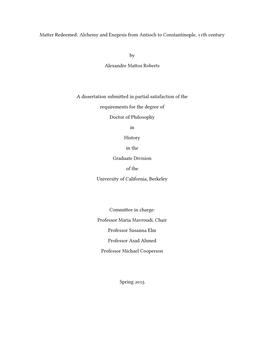 Alchemy and Exegesis from Antioch to Constantinople, 11Th Century By