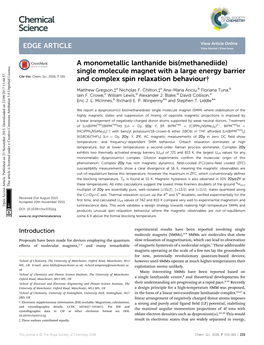 A Monometallic Lanthanide Bis(Methanediide) Single Molecule Magnet with a Large Energy Barrier Cite This: Chem