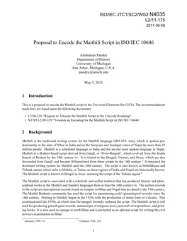 N4035 Proposal to Encode the Maithili Script in ISO/IEC 10646