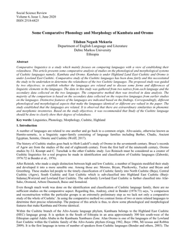 Some Comparative Phonology and Morphology of Kambata and Oromo