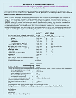 AN APPROACH to LONGER-TERM FOOD STORAGE Revised September 2015