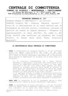 CENTRALE DI COMMITTENZA COMUNI DI PIZZOLI – MONTEREALE – CAPITIGNANO C/O Piazza Del Municipio, N