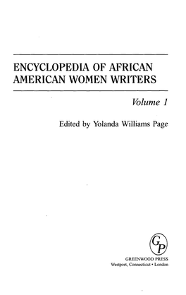 Encyclopedia of African American Women Writers