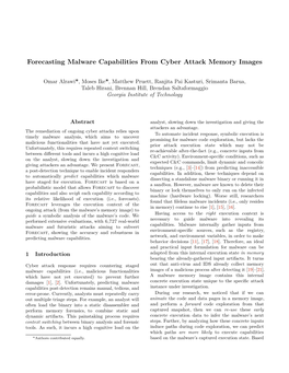 Forecasting Malware Capabilities from Cyber Attack Memory Images