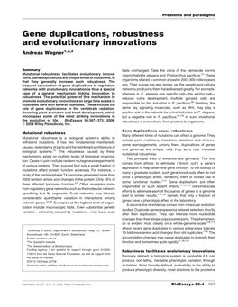 Gene Duplications, Robustness and Evolutionary Innovations Andreas Wagner1,2,3