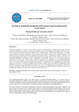 Overlap of Ankylosing Spondylitis and Systemic Lupus Erythematosus: a Case Report