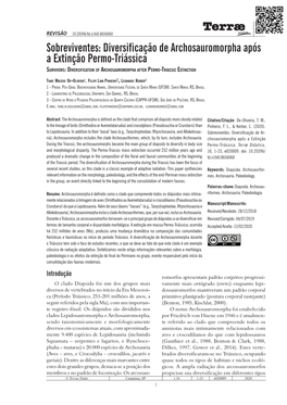 Diversificação De Archosauromorpha Após a Extinção Permo-Triássica Survivors: Diversification of Archosauromorpha After Permo-Triassic Extinction