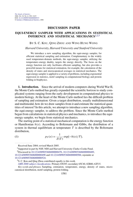 Equi-Energy Sampler with Applications in Statistical Inference and Statistical Mechanics1,2,3