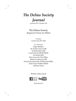 The Delius Society Journal Autumn 2017, Number 162