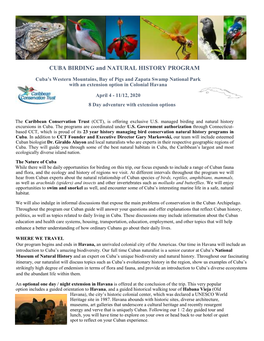 CUBA BIRDING and NATURAL HISTORY PROGRAM