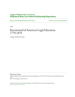 Bicentennial of American Legal Education, 1779-1979 College of William & Mary