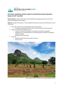 FSL Cluster Coordinator Mission Report to Torit (Former Eastern Equatoria State): 23–25Th July 2019