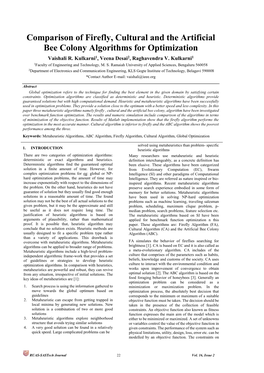 Comparison of Firefly, Cultural and the Artificial Bee Colony Algorithms for Optimization Vaishali R