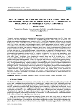 Evaluation of the Economic and Cultural Effects of the Turkish Soap Operas and TV Series Exported