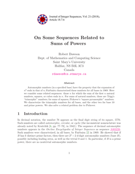 On Some Sequences Related to Sums of Powers