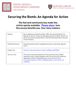 Securing the Bomb: an Agenda for Action