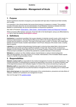 Hypertension - Management of Acute