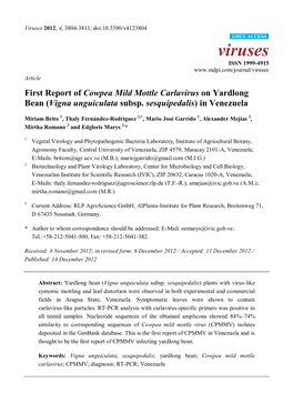 First Report of Cowpea Mild Mottle Carlavirus on Yardlong Bean (Vigna Unguiculata Subsp