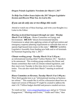 Oregon Friends Legislative Newsletter 3.12.17