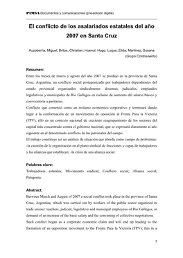 El Conflicto De Los Asalariados Estatales Del Año 2007 En Santa Cruz