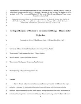 Ecological Response of Plankton to Environmental Change – Thresholds for Extinction